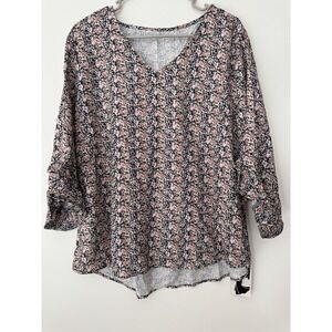 Qirno Chiffon Blouses for Women Ruffle 3/4 Sleeve Dressy V Neck Casual‎ Flowy XL